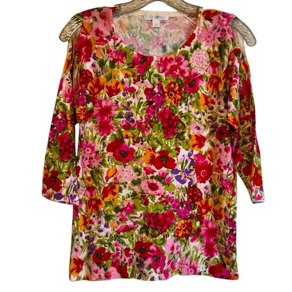 Roz & Ali Cold Shoulder Floral Sweater Size SMALL - Picture 1 of 6